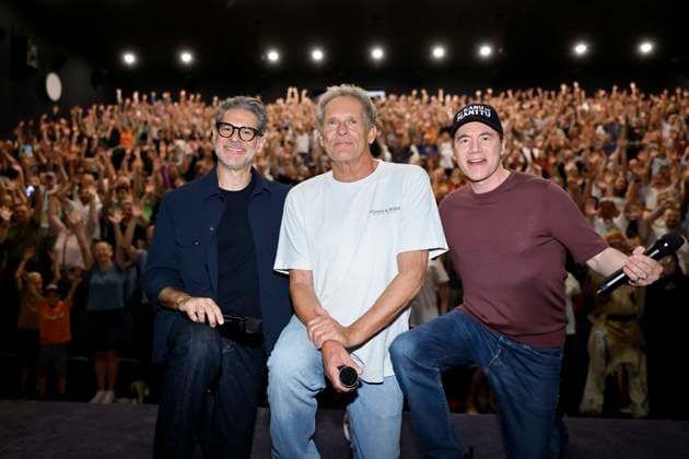 Actors Rick Kavanian, Christian Tramitz and Michael Bully Herbig on the cinema tour for their new film Das Kanu des Manitu at Cineplex Kino Leverkusen, 18 08 2025 NRW Germany Copyright: xChristophxHardtx