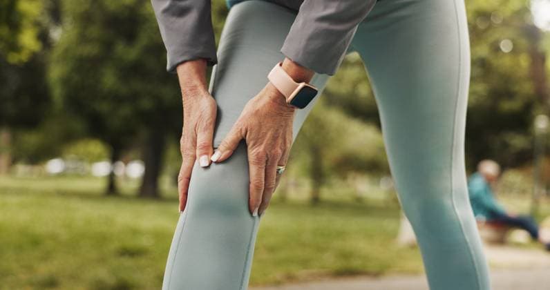 Knee pain, hands and mature person in park for running, muscle tension or pressure with injury outdoor. Joint ache, inflammation or fitness mistake with risk of fracture, osteoporosis and bad sprain Knee pain, hands and mature person in park for running, muscle tension or pressure with injury outdoor. Joint ache, inflammation or fitness mistake with risk of fracture, osteoporosis and bad sprain., model released, , 63150012.jpg RECORD DATE NOT STATED