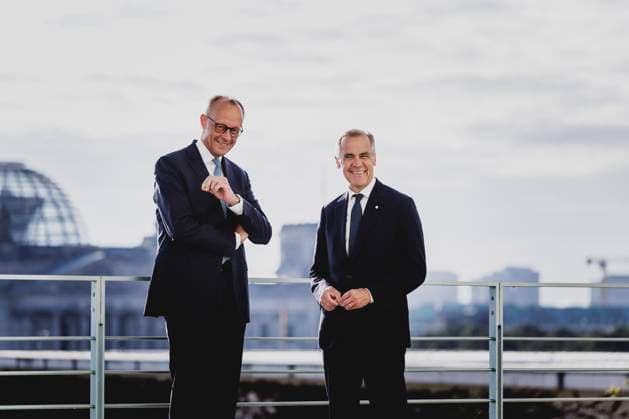 L R Friedrich Merz CDU , Federal Chancellor, meets Mark Carney, Prime Minister of Canada, for talks in Berlin, 26 08 2025 Berlin Germany Copyright: xFlorianxGaertnerx