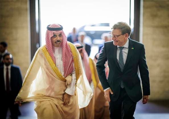 Johann Wadephul CDU , Federal Foreign Minister, meets the Foreign Minister of Saudi Arabia, Prince Faisal bin Farhan bin Abdullah bin Faisal bin Farhan Al Saud, at the Federal Foreign Office Photographed on behalf of the Federal Foreign Office Berlin Germany Copyright: xThomasxKoehler AAx