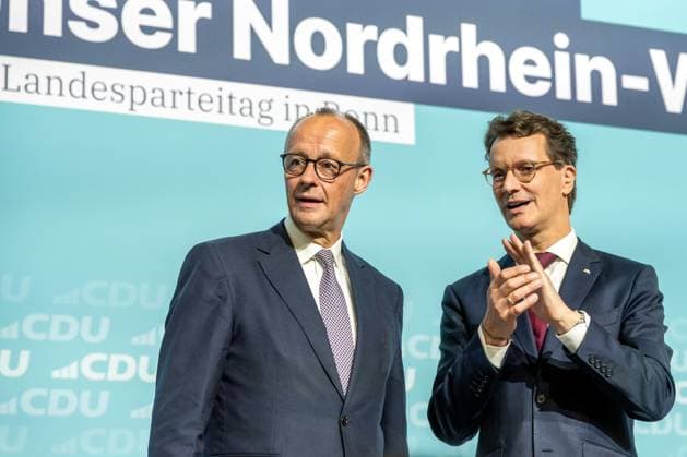 Party conference of the CDU of North Rhine-Westphalia on August 30, 2025 in Bonn In the picture Friedrich Merz, Chancellor of the Federal Republic of Germany left , shortly after his arrival He was received by NRW Minister President Hendrik Wüst right The CDU of North Rhine-W