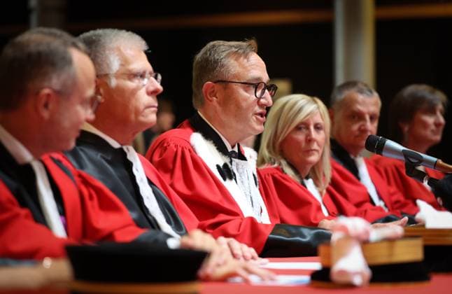 Chairman of the court Philippe Morandini pictured during the opening of the judicial year at the Court of Appeal of Mons ((Hof van Beroep - Cour d appel), Monday 01 September 2025. Established in 1975, the Court of Appeal of Mons is celebrating its 50th anniversary this year.  VIRGINIExLEFOUR 133048225