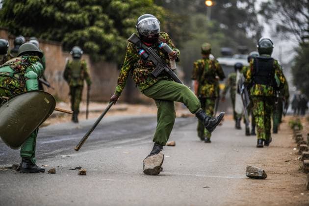 Demonstration against high cost of living in Kenyan capital Nairobi NAIROBI, KENYA - JULY 19: Police clear the rocks thrown by the protesters during the demonstration held against the rising cost of living, in Nairobi, Kenya on July 19, 2023. Nayrobi Kenya. Editorial use only. Please get in touch for any other usage. Copyright: x2025xAnadoluxGeraldxAndersonx