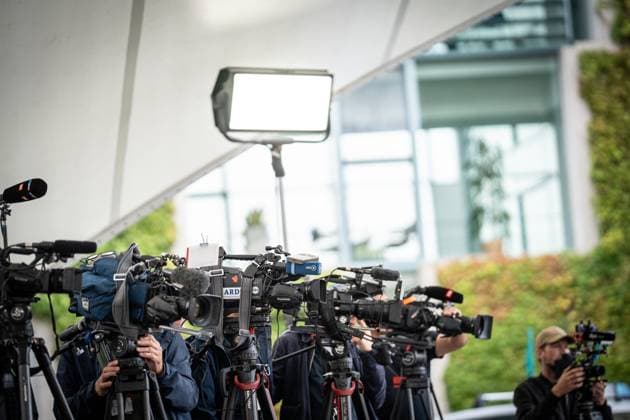 TV cameras in the courtyard of the Federal Chancellery in Berlins government district TV cameras in the courtyard of the Federal Chancellery in Berlins government district, Berlin Berlin Germany Federal Chancellery