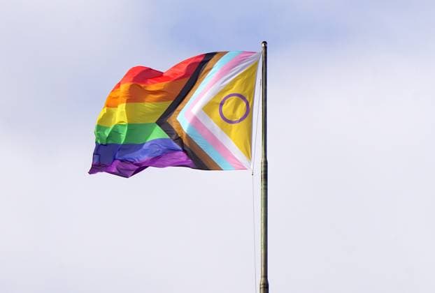 Progress Pride Flag, Progressive Rainbow flag to a Flagpole 1131605130