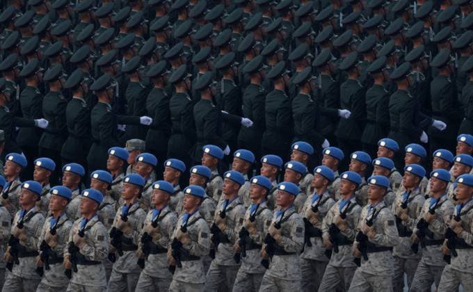September 3, 2025, Beijing, China: Chinese PeopleÃ¢â‚¬â ¢s Liberation Army soldiers wearing United Nations peacekeeping berets march during the military parade celebrating the 80th anniversary of victory of China over Japan in the Second Sino-Japanese War at Tiananmen Square, September 3, 2025 in Beijing, China. Beijing China - ZUMAp138 20250903_zaa_p138_012 Copyright: xAlexanderxKazakov RussianxGovernx
