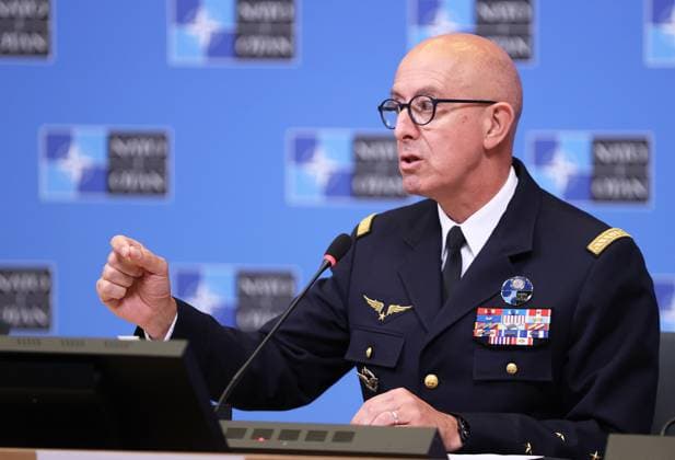 NATO Military Committee in Chiefs of Defence Session in Brussels BRUSSELS, BELGIUM - MAY 10: NATO Supreme Allied Commander for Transformation (SACT) General Philippe Lavigne holds a joint press conference within Military Committee in Chiefs of Defence Session at NATO Headquarters, in Brussels, Belgium on May 10, 2023. Brussels Hoofdstedelijk Gewest Belçika. Editorial use only. Please get in touch for any other usage.  Copyright: x2025xAnadoluxDursunxAydemirx