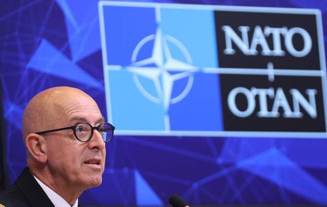 NATO Military Committee in Chiefs of Defence Session in Brussels BRUSSELS, BELGIUM - MAY 10: NATO Supreme Allied Commander for Transformation (SACT) General Philippe Lavigne holds a joint press conference within Military Committee in Chiefs of Defence Session at NATO Headquarters, in Brussels, Belgium on May 10, 2023. Brussels Hoofdstedelijk Gewest Belçika. Editorial use only. Please get in touch for any other usage.  Copyright: x2025xAnadoluxDursunxAydemirx