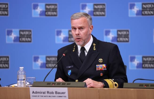 NATO Military Committee in Chiefs of Defence Session in Brussels BRUSSELS, BELGIUM - MAY 10: Chair of the NATO Military Committee Rob Bauer holds a joint press conference within Military Committee in Chiefs of Defence Session at NATO Headquarters, in Brussels, Belgium on May 10, 2023. Brussels Hoofdstedelijk Gewest Belçika. Editorial use only. Please get in touch for any other usage.  Copyright: x2025xAnadoluxDursunxAydemirx
