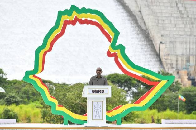 (250909) -- ADDIS ABABA, Sept. 9, 2025 -- Ethiopian Prime Minister Abiy Ahmed speaks at a ceremony held near the Grand Ethiopian Renaissance Dam (GERD) in the northwestern Benishangul-Gumuz region, Ethiopia, Sept. 9, 2025. Ethiopia on Tuesday officially inaugurated the Grand Ethiopian Renaissance Dam (GERD), the largest hydropower project in Africa. ) ETHIOPIA-BENISHANGUL-GUMUZ-HYDROPOWER DAM-INAUGURATION MichaelxTewelde