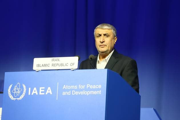 IAEA holds 69th General Conference in Vienna VIENNA, AUSTRIA - SEPTEMBER 15: Mohammad Eslami, Head of the Atomic Energy Organization of Iran makes a speech during the 69th General Conference at the agency’s headquarters focusing on Global Cooperation in the Nuclear Field, with ministerial-level participation from multiple countries in Vienna, Austria, on September 15, 2025. Salih Okuroglu Anadolu Vienna Austria. Editorial use only. Please get in touch for any other usage.  Copyright: x2025xAnadoluxSalihxOkuroglux