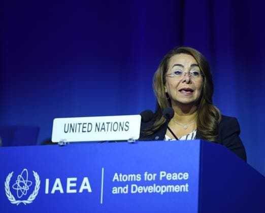 (250916) -- VIENNA, Sept. 16, 2025 -- Ghada Waly, director-general of the United Nations (UN) Office at Vienna, reads a message from UN Secretary-General Antonio Guterres at the 69th General Conference of the International Atomic Energy Agency (IAEA) in Vienna, Austria, Sept. 15, 2025. The conference opened here Monday, focusing on the peaceful use of nuclear energy and technology and the urgent need to protect the global nuclear non-proliferation regime. ) AUSTRIA-VIENNA-IAEA-GENERAL CONFERENCE HexCanling 
