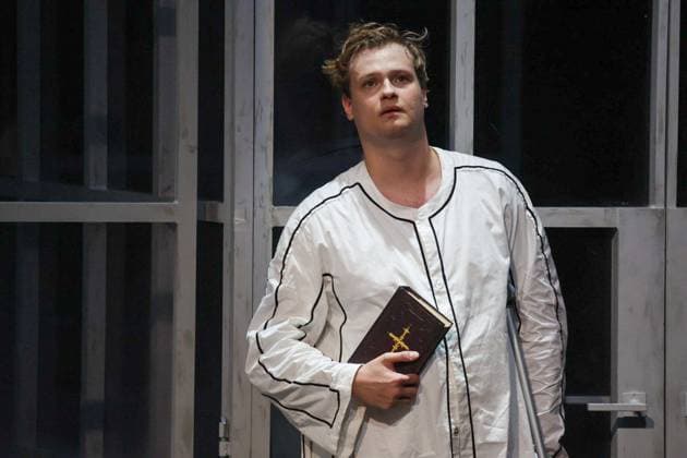 RUSSIA, MOSCOW - SEPTEMBER 16, 2025: Actor Alexander Morovov as Boris Babochkin performs in a scene from a production titled Four Days in the 25th Frame based on a play by Olya Mukhina and staged by Yevgeny Kamenkovich at the Pyotr Fomenko Workshop Theatre Moscow Russia - ZUMAt113 20250916_zaa_t113_140 Copyright: xSergeixShakhidzhanyanx