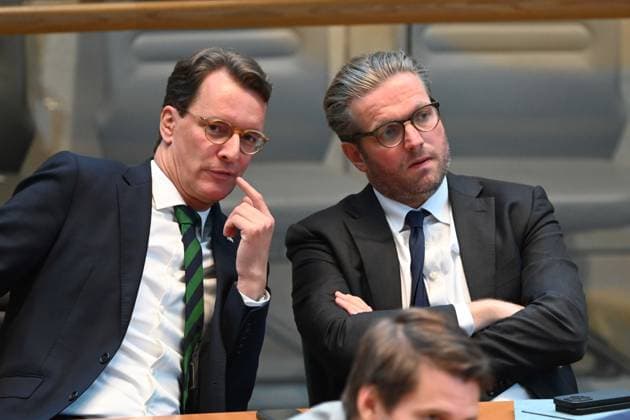 f l Hendrik WUEST, Wüst, CDU, State Premier of North Rhine-Westphalia, Andreas WIERMER Government Spokesman NRW, Debate on the Act on the Adoption of the Budget of the State of North Rhine-Westphalia for the Financial Year 2026 Budget Act 2026 HHG 2026 100 Session of the State Parliament of North Rhine-Westphalia, in the State Parliament of North Rhin