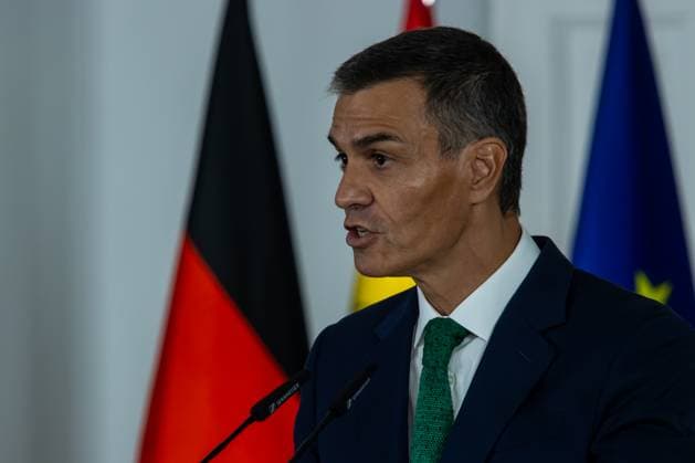 September 18, 2025, Madrid, Spain: The President of the Government of the Kingdom of Spain, Pedro Sanchez, speaks during an official visit by the Chancellor of the Federal Republic of Germany, Friedrich Merz (not in view) at the Moncloa Palace. Madrid Spain - ZUMAs197 20250918_aaa_s197_439 Copyright: xDavidxCanalesx