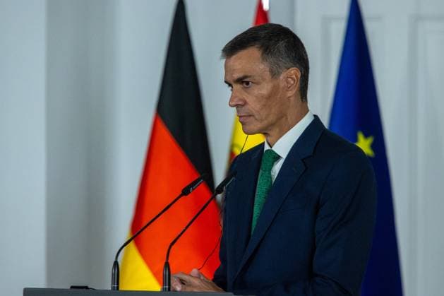 September 18, 2025, Madrid, Spain: The President of the Government of the Kingdom of Spain, Pedro Sanchez, speaks during an official visit by the Chancellor of the Federal Republic of Germany, Friedrich Merz (not in view) at the Moncloa Palace. Madrid Spain - ZUMAs197 20250918_aaa_s197_445 Copyright: xDavidxCanalesx