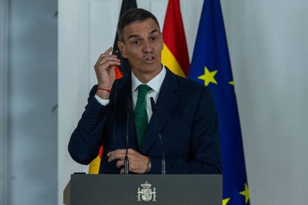 September 18, 2025, Madrid, Spain: The President of the Government of the Kingdom of Spain, Pedro Sanchez, speaks during an official visit by the Chancellor of the Federal Republic of Germany, Friedrich Merz (not in view) at the Moncloa Palace. Madrid Spain - ZUMAs197 20250918_aaa_s197_456 Copyright: xDavidxCanalesx