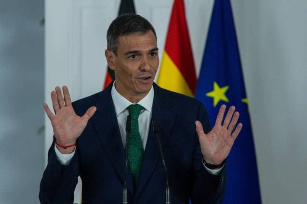 September 18, 2025, Madrid, Spain: The President of the Government of the Kingdom of Spain, Pedro Sanchez, speaks during an official visit by the Chancellor of the Federal Republic of Germany, Friedrich Merz (not in view) at the Moncloa Palace. Madrid Spain - ZUMAs197 20250918_aaa_s197_457 Copyright: xDavidxCanalesx
