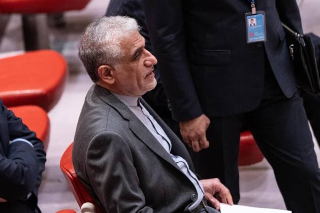 September 19, 2025, Bronx, New York, USA: Ambassador Amir Saeid Iravani of Islamic Republic of Iran attends Security Council meeting on Non-proliferation as Council voted on draft resolution to maintain the suspension of sanctions on Iran at UN headquarters in New York, NY on September 19, 2025. The resolution received 4 votes in favor, 9 against and abstentions and was not adopted. Bronx USA - ZUMAr339 20250919_znp_r339_035 Copyright: xLevxRadinx