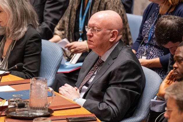 September 19, 2025, Bronx, New York, USA: Ambassador Vassily Nebenzia of Russia attends Security Council meeting on Non-proliferation as Council voted on draft resolution to maintain the suspension of sanctions on Iran at UN headquarters in New York, NY on September 19, 2025. The resolution received 4 votes in favor, 9 against and abstentions and was not adopted. Bronx USA - ZUMAr339 20250919_znp_r339_040 Copyright: xLevxRadinx
