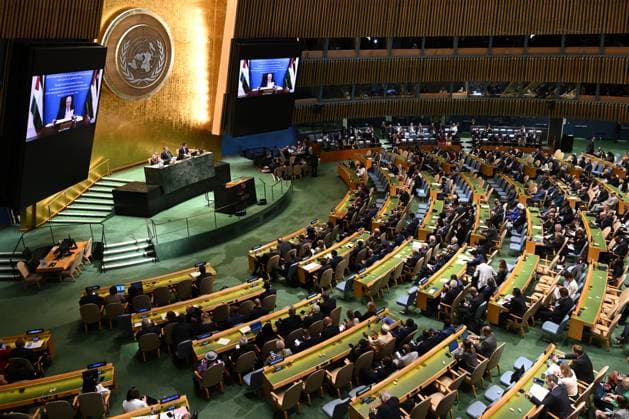 ANTHONY ALBANESE UNITED NATIONS, President of the State of Palestine Mahmoud Abbas addresses the Two State Solution Conference via videolink, ahead of the 80th session of the United Nations General Assembly at UN headquarters in New York, United States, Monday, September 22, 2025. ( NO ARCHIVING New York New York United States  Copyright: xLukasxCochx 20250923168563049614