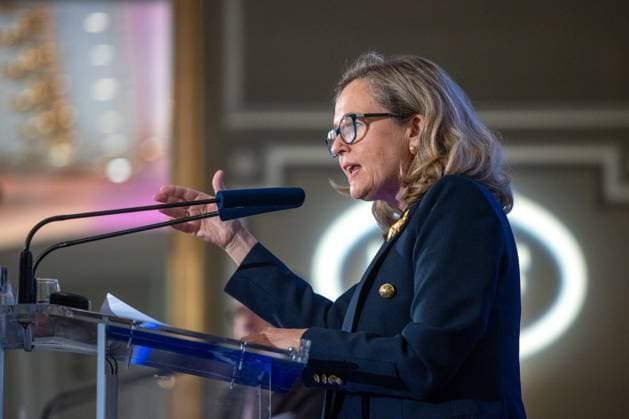 September 26, 2025, Madrid, Spain: The President of the European Investment Bank (EIB) Nadia Calvino attends a breakfast briefing hosted by the New Economy Forum at the Mandarin Oriental Ritz Hotel. Madrid Spain - ZUMAs197 20250926_aaa_s197_018 Copyright: xDavidxCanalesx