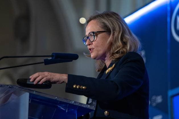 September 26, 2025, Madrid, Spain: The President of the European Investment Bank (EIB) Nadia Calvino attends a breakfast briefing hosted by the New Economy Forum at the Mandarin Oriental Ritz Hotel. Madrid Spain - ZUMAs197 20250926_aaa_s197_049 Copyright: xDavidxCanalesx