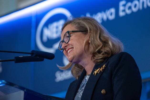 September 26, 2025, Madrid, Spain: The President of the European Investment Bank (EIB) Nadia Calvino attends a breakfast briefing hosted by the New Economy Forum at the Mandarin Oriental Ritz Hotel. Madrid Spain - ZUMAs197 20250926_aaa_s197_064 Copyright: xDavidxCanalesx