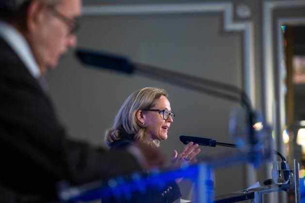 September 26, 2025, Madrid, Spain: The President of the European Investment Bank (EIB) Nadia Calvino attends a breakfast briefing hosted by the New Economy Forum at the Mandarin Oriental Ritz Hotel. Madrid Spain - ZUMAs197 20250926_aaa_s197_047 Copyright: xDavidxCanalesx