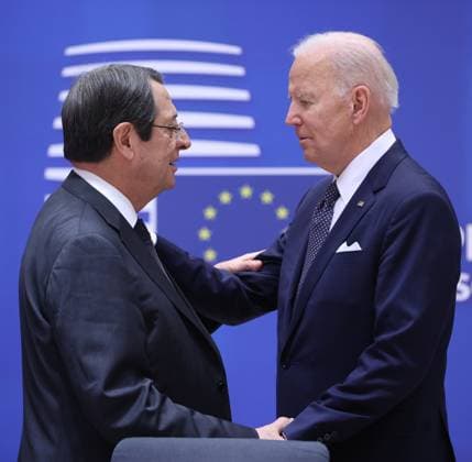 EU Leaders Summit in Brussels BRUSSELS, BELGUM - MARCH 24: US President Joe Biden (R) Greek Cypriot Leader Nikos Anastasiadis (L) attend the EU Leaders Summit in Brussels, Belgium on March 24, 2022. Brussels Hoofdstedelijk Gewest Belçika. Editorial use only. Please get in touch for any other usage.  Copyright: x2025xAnadoluxDursunxAydemirx