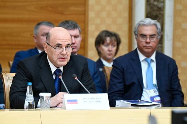 Belarus Eurasian Intergovernmental Council 9016658 30.09.2025 Russian Prime Minister Mikhail Mishustin attends an expanded format meeting of the Eurasian Intergovernmental Council, in Minsk, Belarus. Alexander Miridonov Sputnik Minsk Belarus Copyright: xAlexanderxMiridonovx