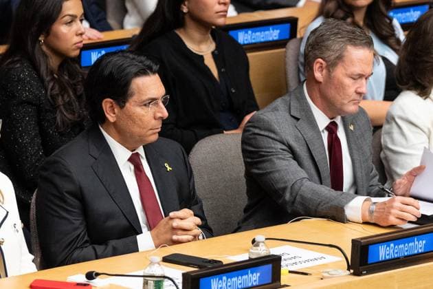 September 30, 2025, Bronx, New York, USA: Ambassador Danny Danon of Israel and Ambassador Michael Waltz attend commemoration ceremony at UN Headquarters in New York, NY on September 30, 2025 to mark horrific terrorist attack of October 7 by Hamas. Focus of ceremony was to honor the women who stepped forward when the world stood still. Bronx USA - ZUMAr339 20250930_znp_r339_025 Copyright: xLevxRadinx