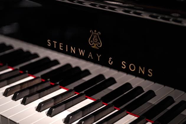 Steinway Sons Concert grand piano Koblenz, Germany, 24 08 2025 Detailed view one Concert piano from Steinway Sons with View at Keyboard and Logo