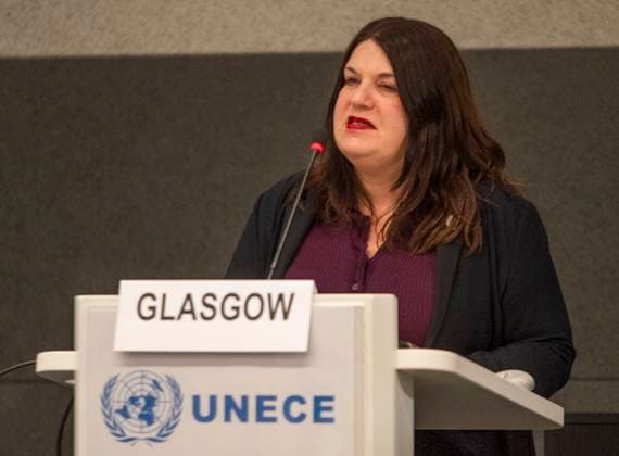 October 8, 2025, Geneva, Geneva, Switzerland: Geneva Switzerland, 10 08 2025: Ms SUSAN AITKEN (City Leader, GLasgow, United Kingdom of Great Britain and Northern Ireland) explained the current situation during at the UNECE Ministerial meeting on housing affordability and sustainability (United Nations Economic Commission for Europe) and which is also the 86th session of the Committee on Housing, which concerns Urban Development and Land Management which took place at United Nations of Geneva in Geneva. Geneva Switzerland - ZUMAd206 20251008_zip_d206_024 Copyright: xEricxDubostx