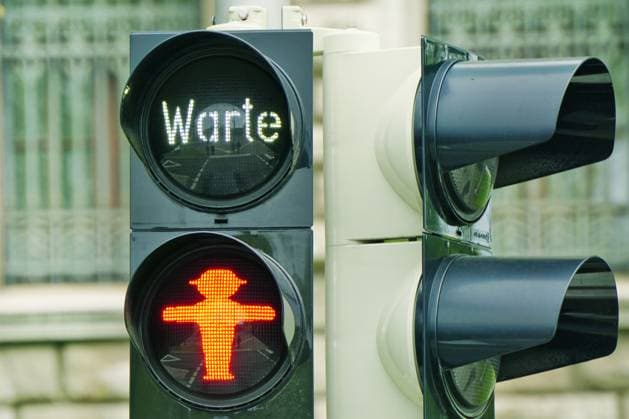Traffic light is at Control room and Red, East Ampelmännchen, Symbolic image, not hasty Action 1131605797