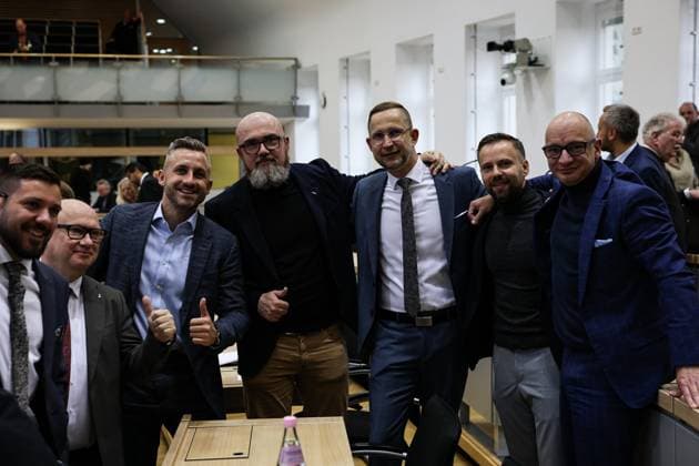 from left Tobias Rausch AfD , parliamentary group chairman Oliver Kirchner AfD , Ulrich Siegmund AfD , Dr Hans Thomas Tillschneider AfD , Daniel Wald AfD , Gordon Köhler AfD , Florian Schröder AfD State parliament session in the state parliament of Saxony-Anhalt in Magdeburg