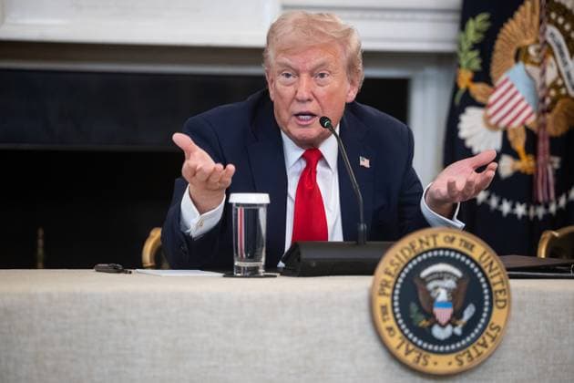 United States President Donald J Trump speaks during a roundtable on antifa in the State Dining Room of the White House in Washington, DC, USA, October 8, 2025 Credit Francis Chung Pool via CNP AdMedia 449494 2025 10 08 District of Columbia Washington  Copyright: xAdMediax STAR_449494_011