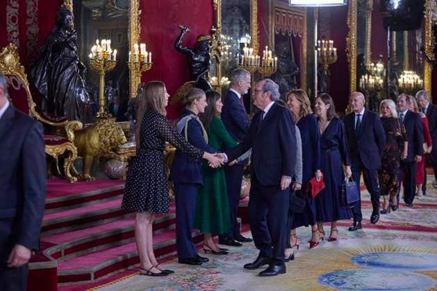 October 12, 2025, Madrid, Madrid, Spain: KING FELIPE VI of Spain and QUEEN LETIZIA of Spain CROWN PRINCESS LEONOR of Spain and PRINCESS SOFIA of Spain attend a reception during the National Day at the Royal Palace Madrid Spain - ZUMAc260 20251012_zep_c260_007 Copyright: xMikexChicorrox