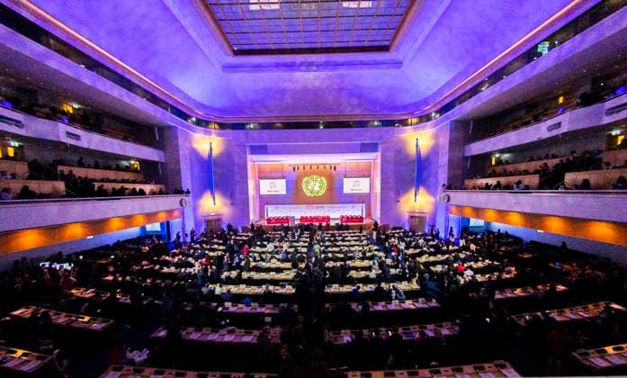 October 20, 2025, Geneva, Geneva, Switzerland: Geneva Switzerland, 10 20 2025: .Ambient view of the Assembly Hall of the Concordia building at the UN Geneva during the 16th UN conference on Trade and Development (United Nations Conference on Trade and Development) and which is also the 16th session of the 16th UN conference on Trade and Development, which brings together heads of state and government, ministers and other key stakeholders from business, civil society and academia to address issues of global trade and economic development and took place at United Nations of Geneva in Geneva. Geneva Switzerland - ZUMAd206 20251020_zip_d206_002 Copyright: xEricxDubostx