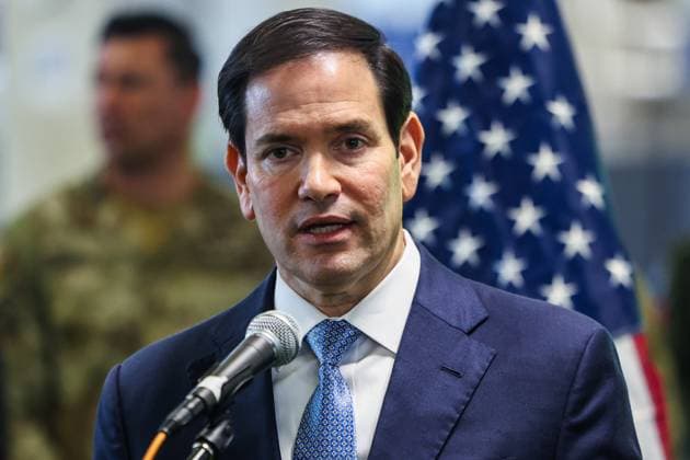 US Secretary of State Marco Rubio speaks to the media after visiting the Civil-Military Coordination Center in southern Israel on Friday, October 24, 2025. US President Donald Trump issued a stark warning to Israel over annexing the West Bank in an interview published on October 23, as visiting Secretary of State Rubio voiced confidence that a US-backed ceasefire in Gaza would hold. Pool  JERX202510241081 FADELxSENNA