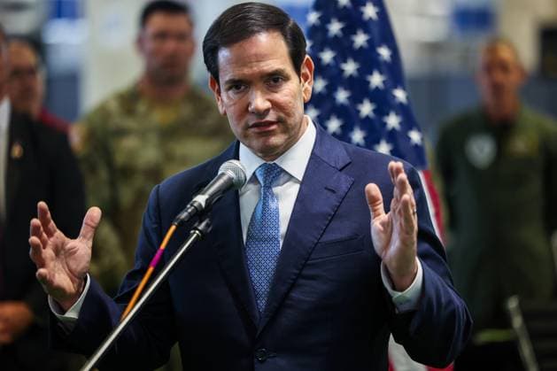 US Secretary of State Marco Rubio speaks to the media after visiting the Civil-Military Coordination Center in southern Israel on Friday, October 24, 2025. US President Donald Trump issued a stark warning to Israel over annexing the West Bank in an interview published on October 23, as visiting Secretary of State Rubio voiced confidence that a US-backed ceasefire in Gaza would hold. Pool  JERX20251024109 FADELxSENNA