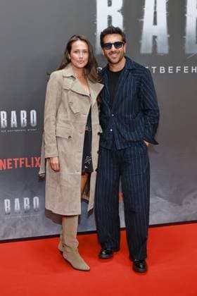 24 10 2025, Jessica Riso and Elyas MÕBarek at the Netflix premiere of Babo Ð The Arrest Warrant Story, Astor Film Lounge, Berlin, Berlin