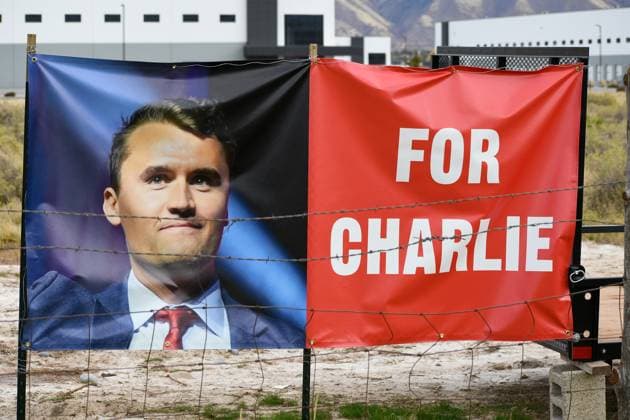 October 25, 2025, Spanish Fork, Utah, USA: A banner featuring CHARLIE KIRK stands in front of Utah County Jail where alleged assassin TYLER ROBINSON remains in custody, charged with aggravated murder in the fatal shooting. His in person hearing is scheduled for October 30, 2025 at Fourth District Court in Provo, Utah. The banner is part of a memorial honoring Kirk. Spanish Fork USA - ZUMAm292 20251025_znp_m292_006 Copyright: xCharles-McClintockxWilsonx