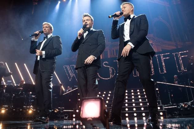 Westlife Perform at Royal Albert Hall, London, UK (L-R) - Kian Egan, Shane Filan and Nicky Byrne of Irish pop band Westlife perform with the Royal Philharmonic Concert Orchestra, at Royal Albert Hall, London, England, UK on Monday 27 October 2025 as part of Their 25th Anniversary World Tour., Credit:Justin Ng Avalon UK, England, London, Royal Albert Hall Copyright: xJustinxNgx xAvalonx 1048632750