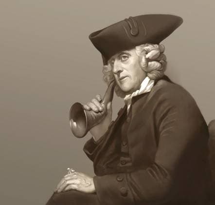 Porträt von James Hutton mit einer Ohrtrompete, 1726 — 1797, schottischer Geologe, Landwirt, Chemiefabrikant, Naturforscher und Arzt, Vater der modernen Geologie, digital bearbeitet Portrait of James Hutton with an ear trumpet, 1726 – 1797, Scottish geologist, agriculturalist, chemical manufacturer, naturalist and physician, the Father of Modern Geology, digitally edited Copyright: imageBROKER Heinz-DieterxFalkens iblhfa15486593.jpg