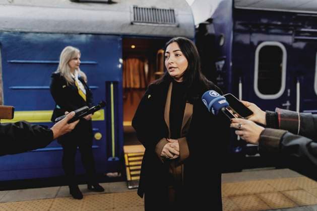 Reem Alabali Radovan SPD , Federal Minister for Economic Cooperation and Development, speaks to the media after arriving by special train in Kyiv, 30 10 2025 Photographed on behalf of the Federal Ministry for Economic Development and Cooperation Kyiv Ukraine Copyright: xFlorianxGaertner BMZx