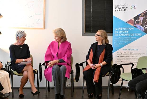Queen Mathilde Visits Centre De Prevention Du Suicide BRUSSELS, BELGIUM - NOVEMBER 3 :Queen Mathilde visits the Centre de Prévention du Suicide in Brussels, an organisation dedicated to multifaceted suicide prevention through accessible and low-threshold telecare. The organisation offers support to people with suicidal thoughts or behaviour, and to their loved ones. .on November 03, 2025 in Brussels, Belgium, 03 11 2025 Brussels Belgium  Copyright: xBertxVanxDenxBrouckex