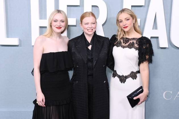 NEW YORK, NY - NOVEMBER 3: Dakota Fanning, Sarah Snook and Abby Elliott at the Peacock Original premiere screening of All Her Fault on November 3, 2025 at SVA Theater in New York City. Copyright: xMediaPunchx