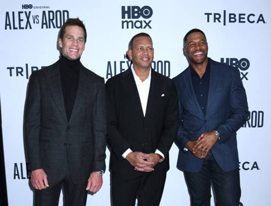 November 3, 2025, New York, Ny, United States: Tom Brady, Alex Rodriguez and Michael Strahan attend the New York Premiere Screening of Alex vs ARod . Held at the DGA Theater in New York. November 3, 2025. New York United States - ZUMAp281 20251103_zea_p281_028 Copyright: xPhotoxImagexPressx