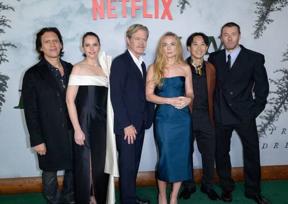 Train Dreams Premiere - Los Angeles, USA LOS ANGELES, USA. November 03, 2025: Clifton Collins, Jr., Felicity Jones, William H. Macy, Kerry Condon, Alfred Hsing & Joel Edgerton at the premiere for Train Dreams at Egyptian Theatre Los Angeles CA USA  Copyright: xPaulxSmith Featureflashx